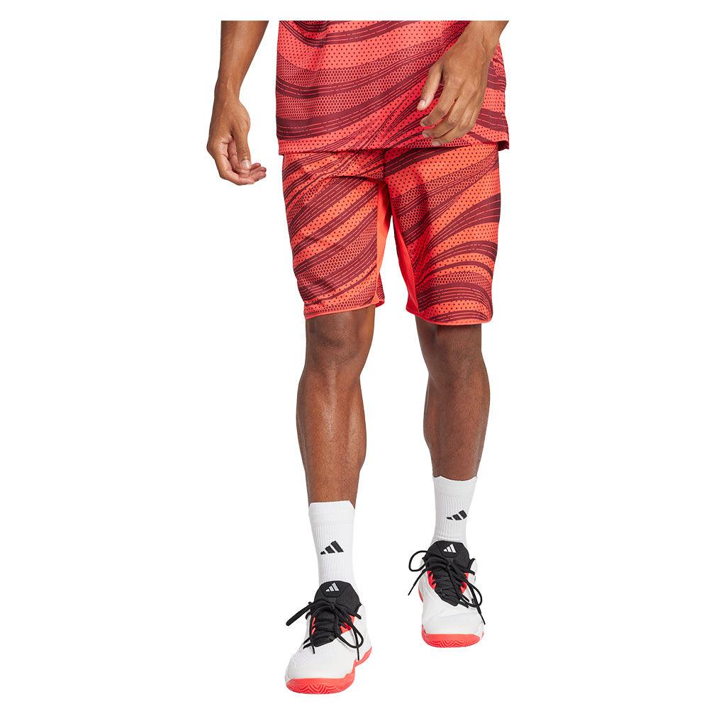 Men`s Club Graphic 9 Inch Tennis Short Semi Lucid Red and Shadow Red Apparel Adidas