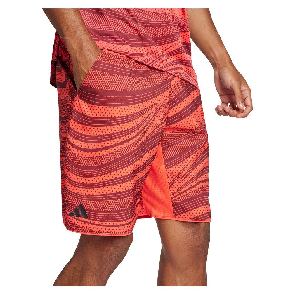 Men`s Club Graphic 9 Inch Tennis Short Semi Lucid Red and Shadow Red Apparel Adidas