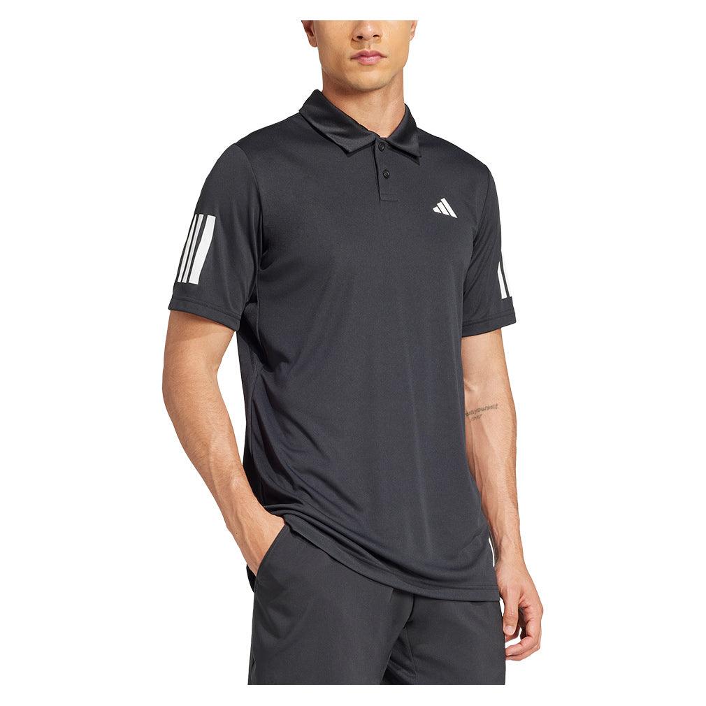 Men`s Club 3 Stripe Tennis Polo Black Apparel Adidas