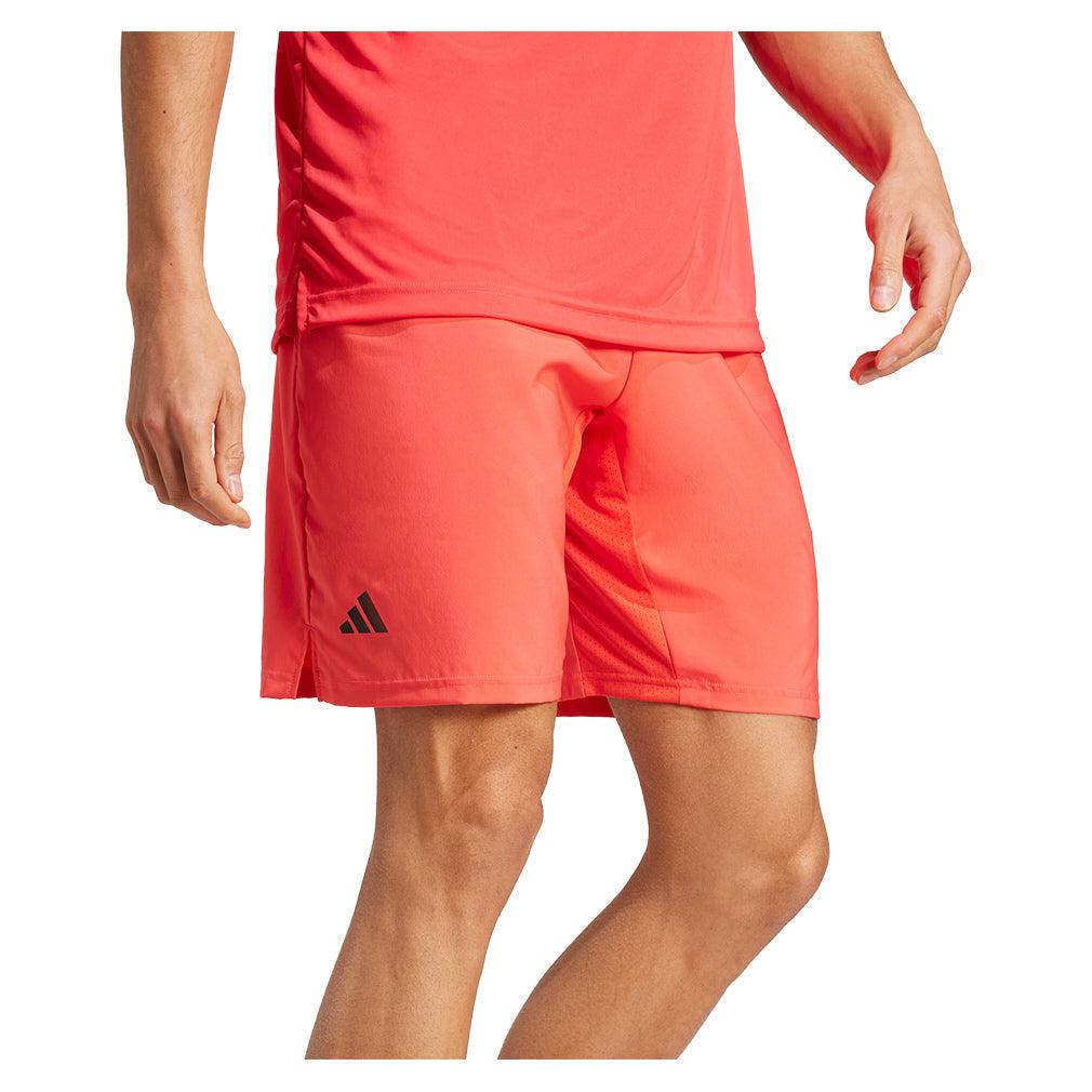 Men`s Club 3 Stripe 9 inch Tennis Shorts Semi Lucid Red Apparel Adidas