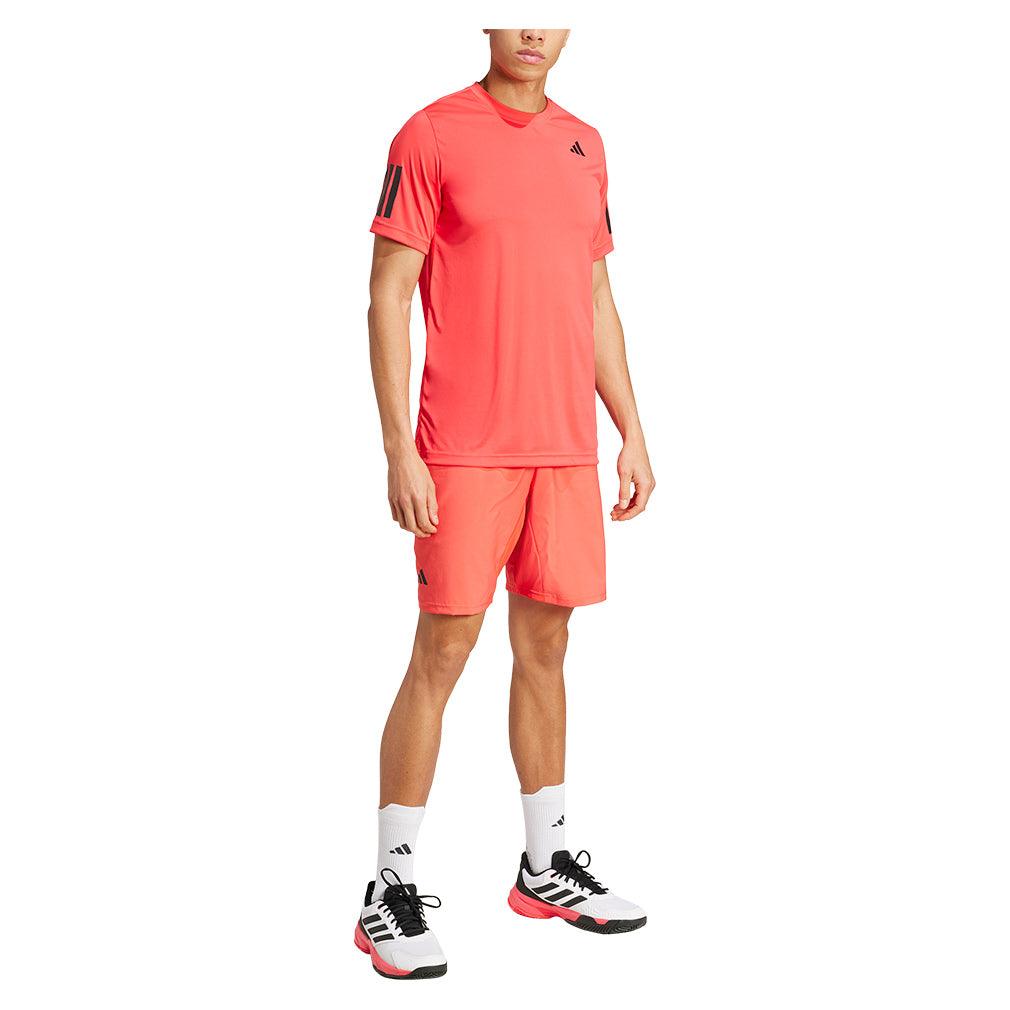Men`s Club 3 Stripe 9 inch Tennis Shorts Semi Lucid Red Apparel Adidas