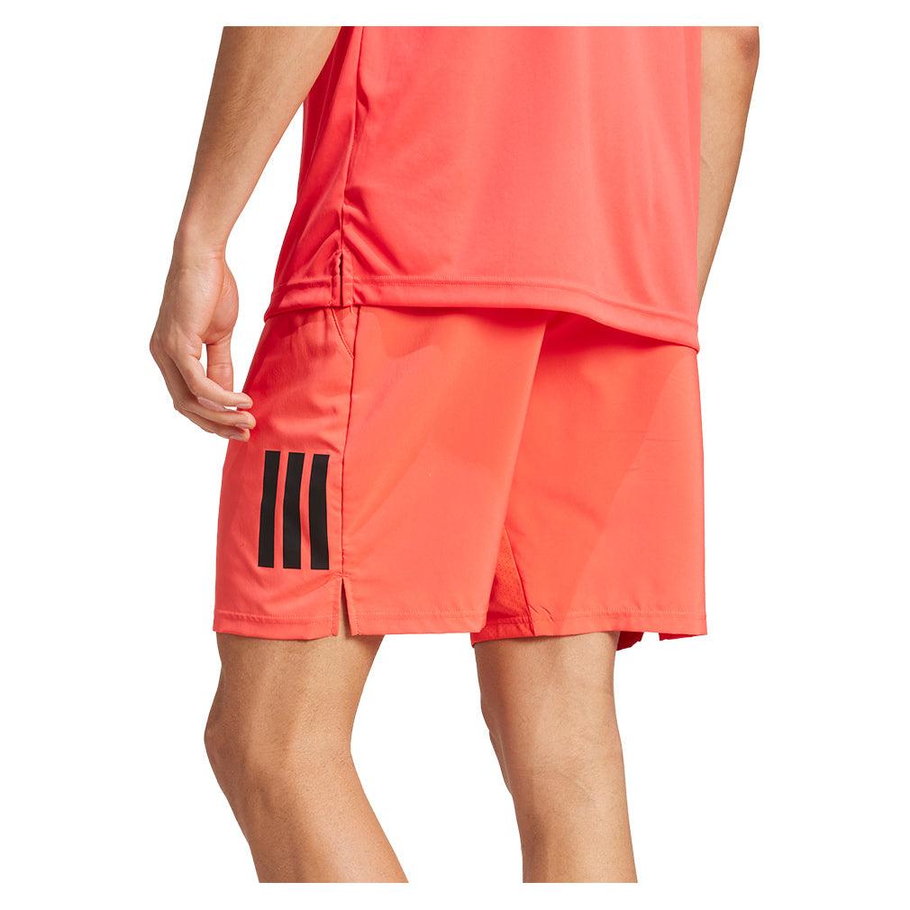 Men`s Club 3 Stripe 9 inch Tennis Shorts Semi Lucid Red Apparel Adidas