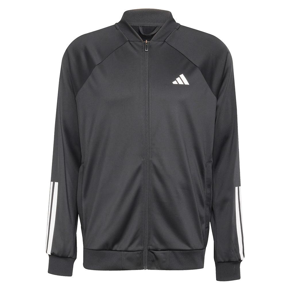 Men`s 3 Stripe Knit Tennis Jacket Black Apparel Adidas