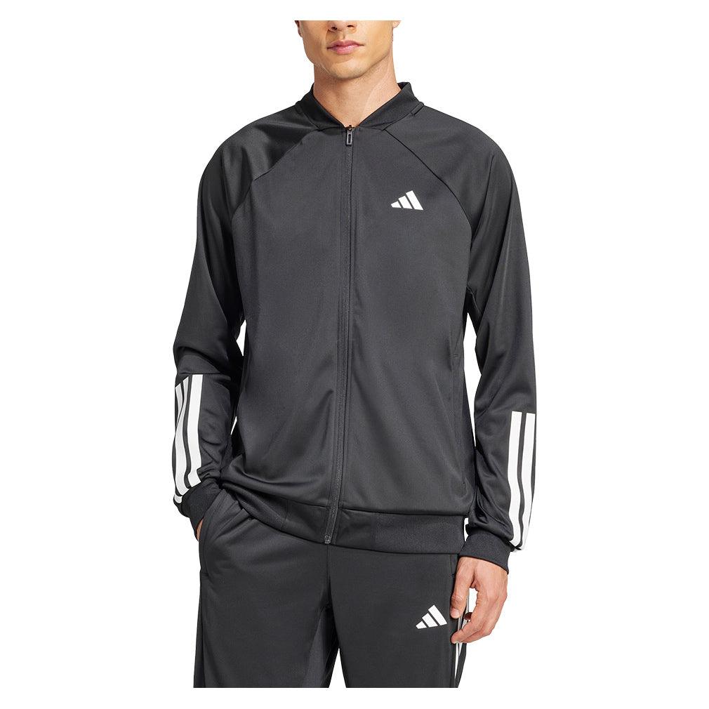 Men`s 3 Stripe Knit Tennis Jacket Black Apparel Adidas