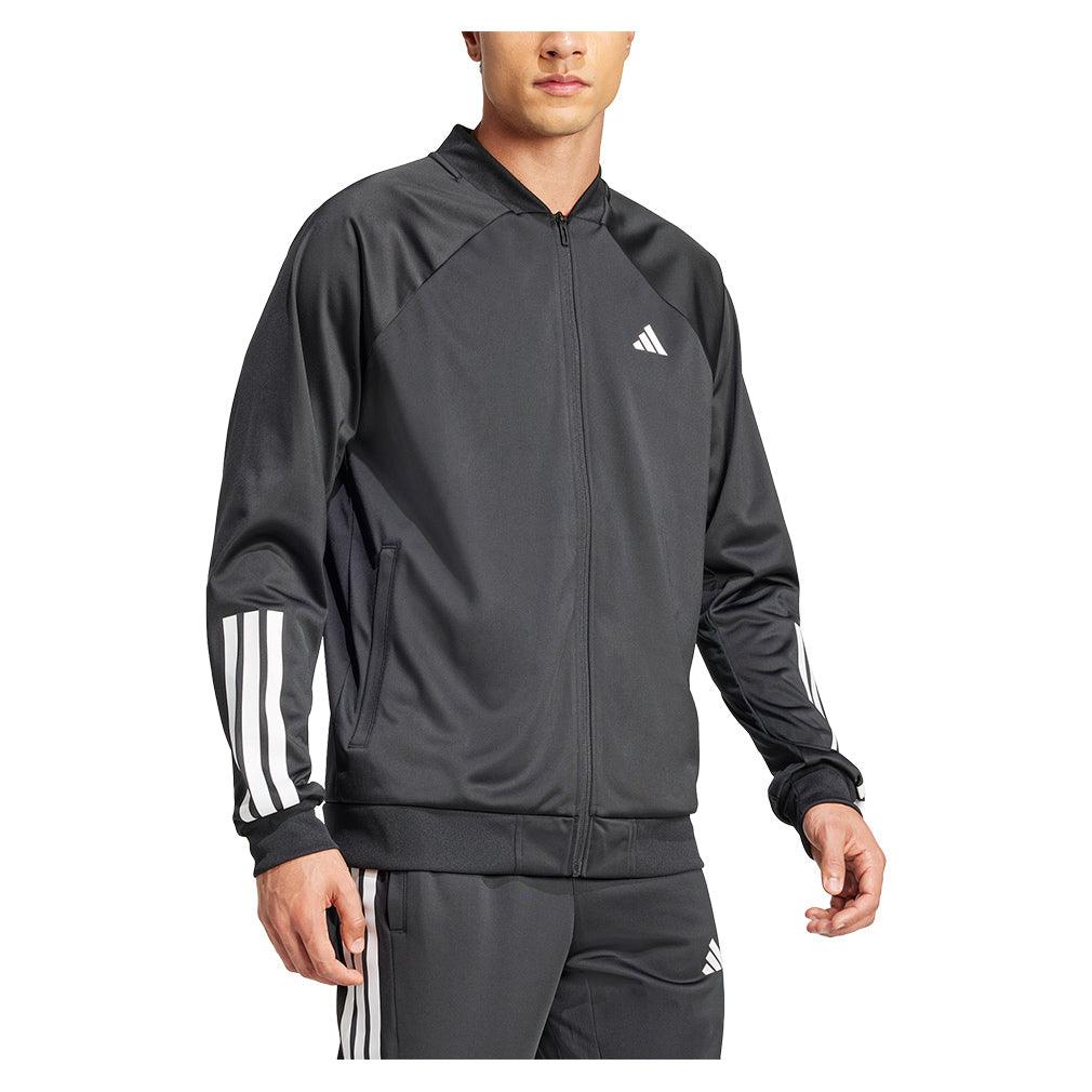 Men`s 3 Stripe Knit Tennis Jacket Black Apparel Adidas