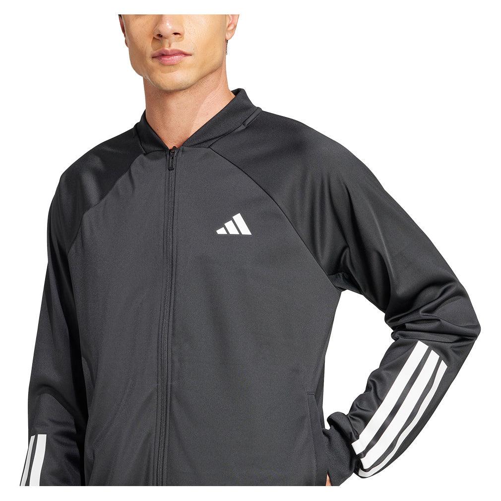 Men`s 3 Stripe Knit Tennis Jacket Black Apparel Adidas