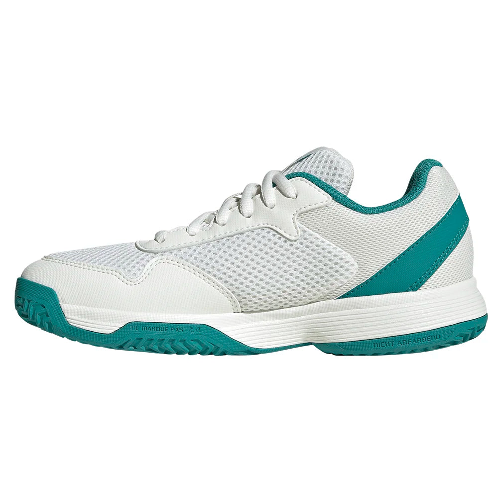 Juniors` Courtflash Tennis Shoes Footwear White and Pure Teal Footwear Adidas