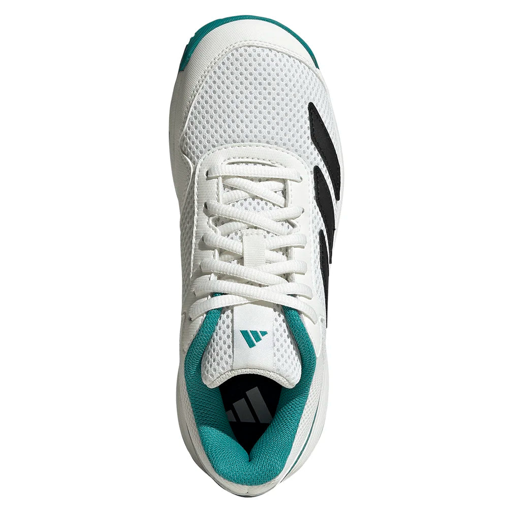 Juniors` Courtflash Tennis Shoes Footwear White and Pure Teal Footwear Adidas