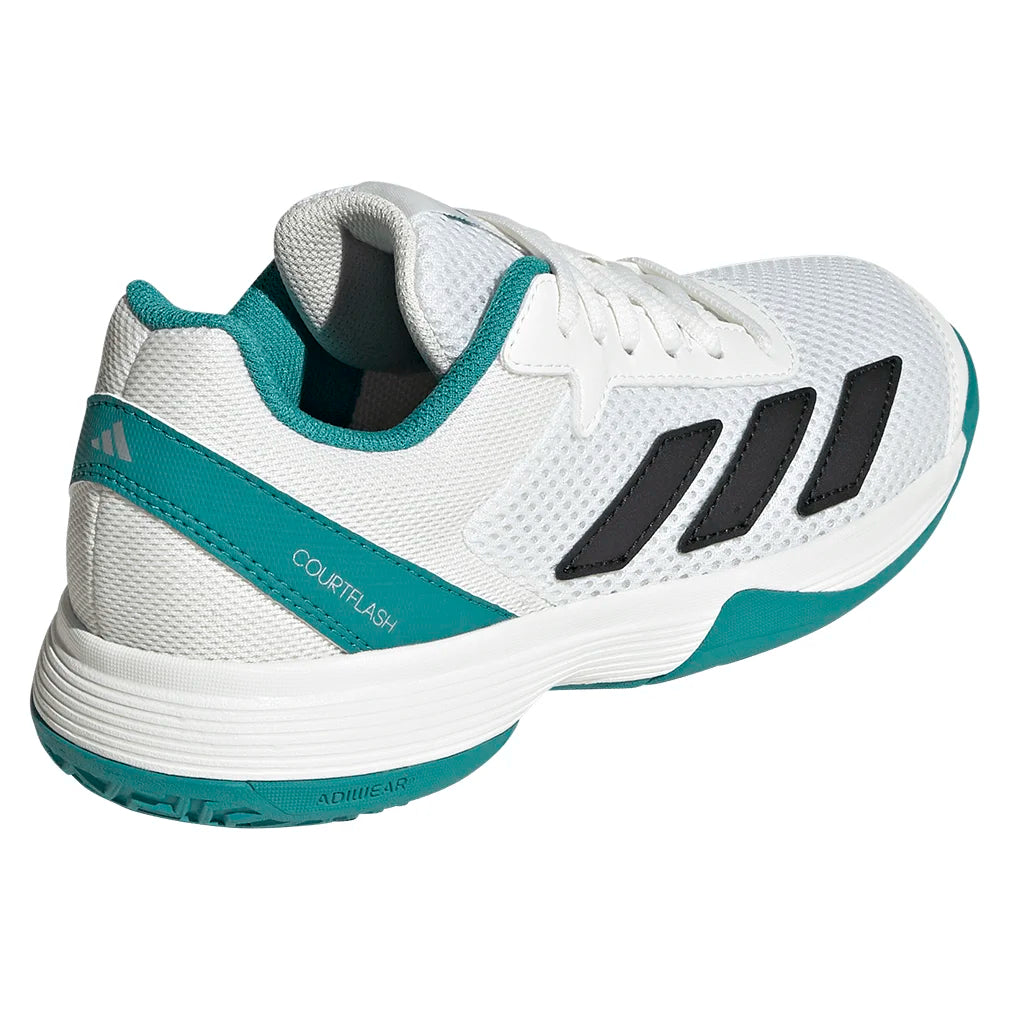 Juniors` Courtflash Tennis Shoes Footwear White and Pure Teal Footwear Adidas