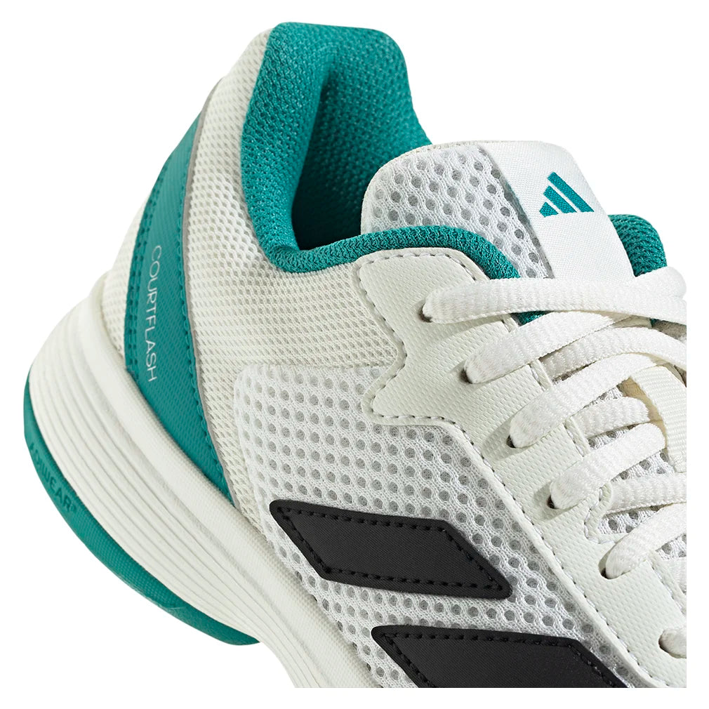 Juniors` Courtflash Tennis Shoes Footwear White and Pure Teal Footwear Adidas