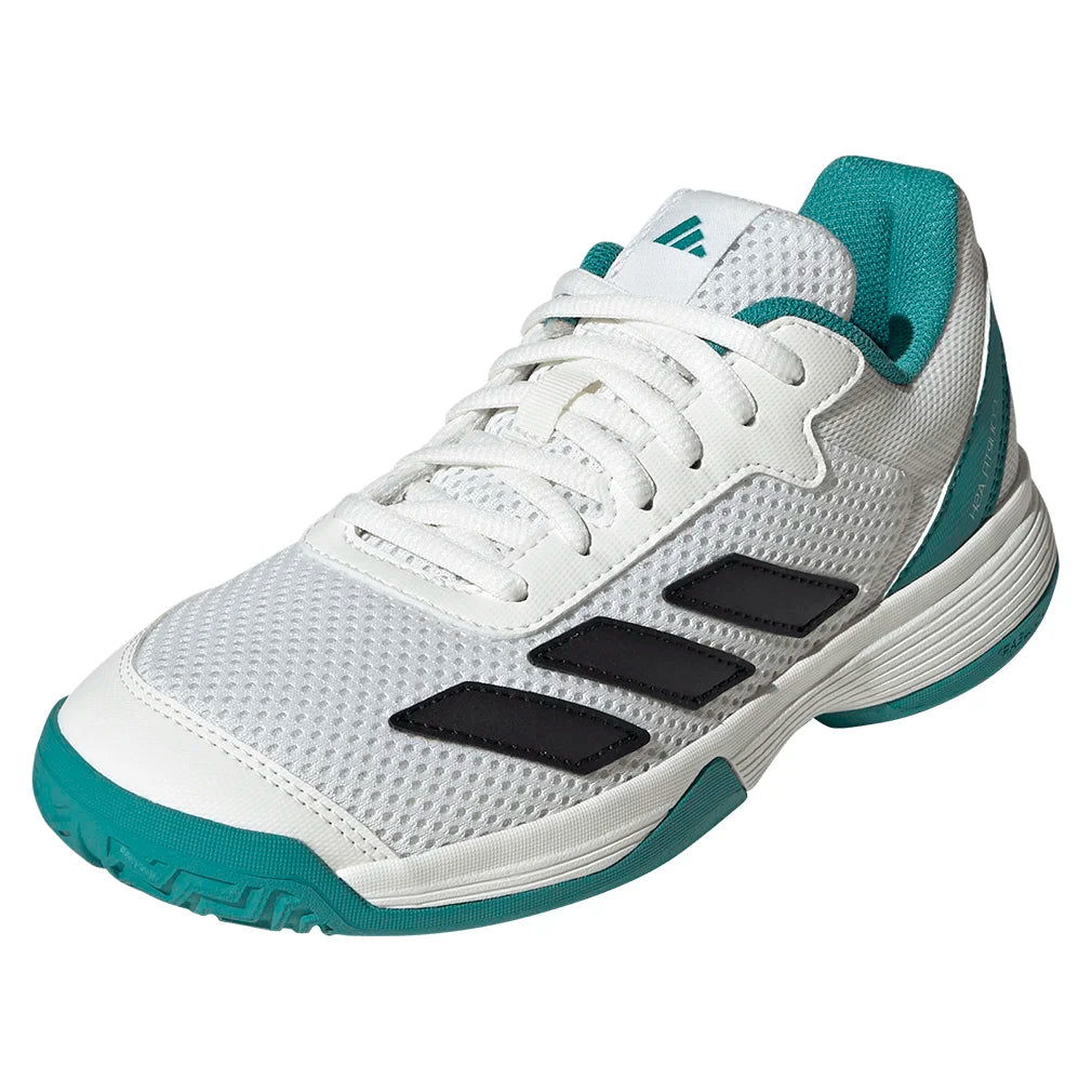 Juniors` Courtflash Tennis Shoes Footwear White and Pure Teal Footwear Adidas