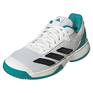 Juniors` Courtflash Tennis Shoes Footwear White and Pure Teal Footwear Adidas