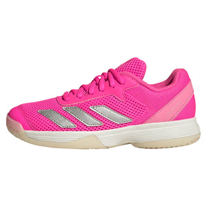 Juniors` Courtflash Tennis Shoes Lucid Pink and Silver Metallic Footwear Adidas