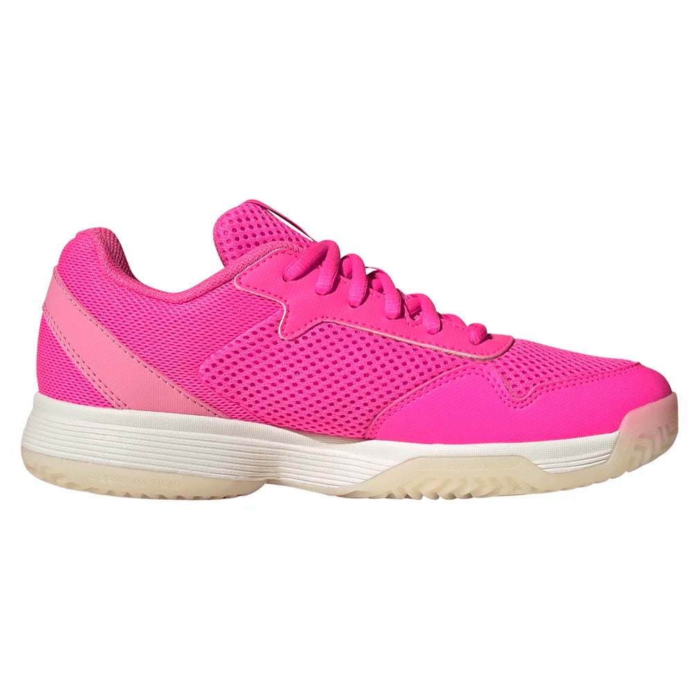 Juniors` Courtflash Tennis Shoes Lucid Pink and Silver Metallic Footwear Adidas