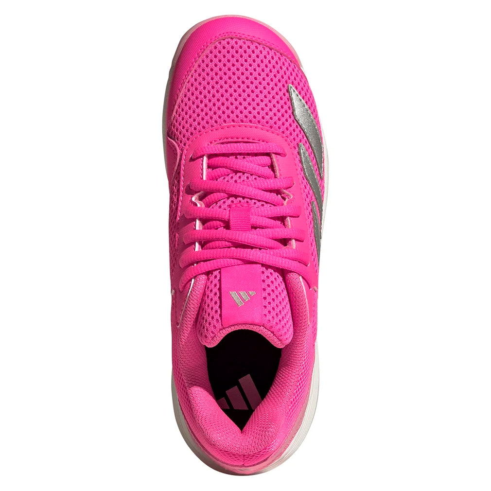 Juniors` Courtflash Tennis Shoes Lucid Pink and Silver Metallic Footwear Adidas