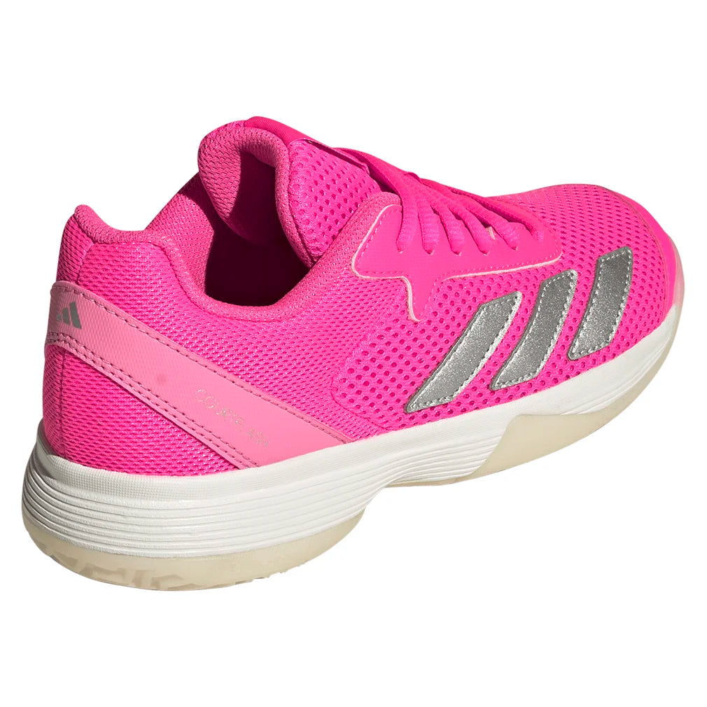 Juniors` Courtflash Tennis Shoes Lucid Pink and Silver Metallic Footwear Adidas