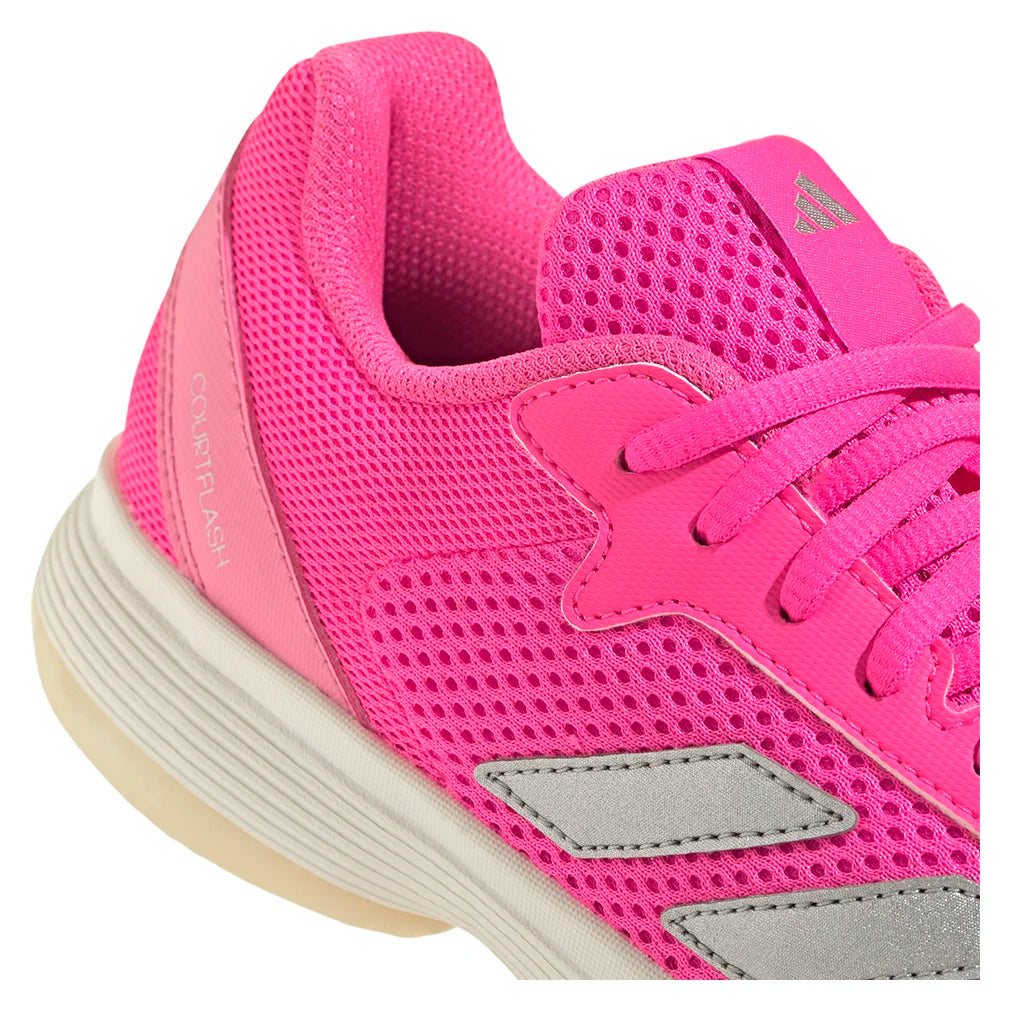 Juniors` Courtflash Tennis Shoes Lucid Pink and Silver Metallic Footwear Adidas