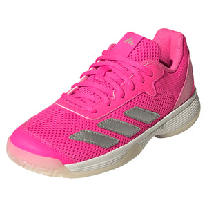 Juniors` Courtflash Tennis Shoes Lucid Pink and Silver Metallic Footwear Adidas