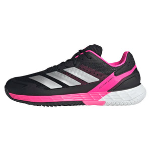 Men`s Defiant Speed 2 Tennis Shoes Core Black and Silver Metallic Footwear Adidas