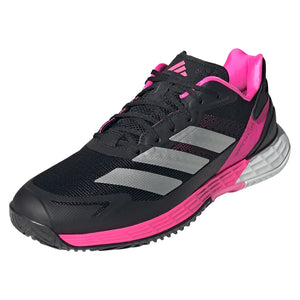 Men`s Defiant Speed 2 Tennis Shoes Core Black and Silver Metallic Footwear Adidas