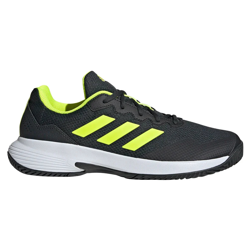 Men`s GameCourt 2 Tennis Shoes Carbon and Lucid Lemon Footwear Adidas