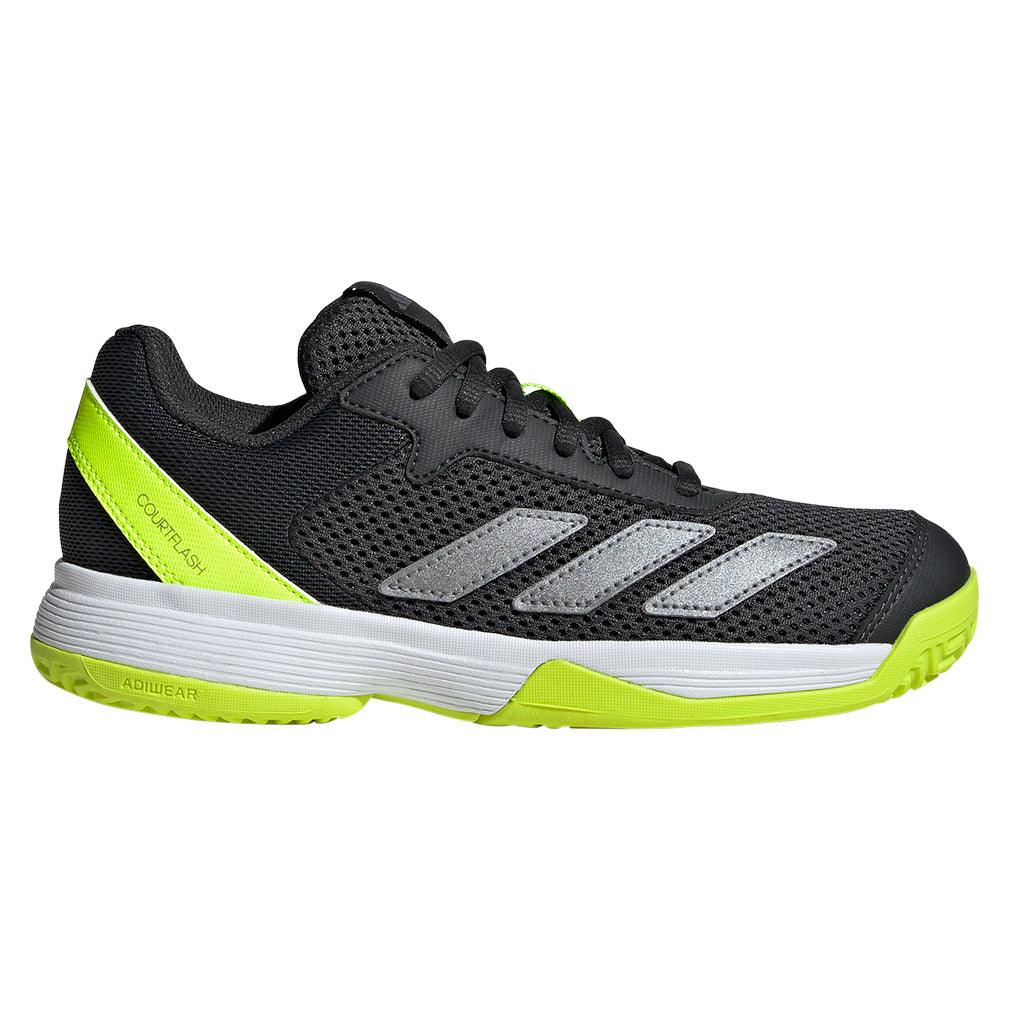 Junior`s Courtflash Tennis Shoes Carbon and Lucid Lemon Footwear Adidas