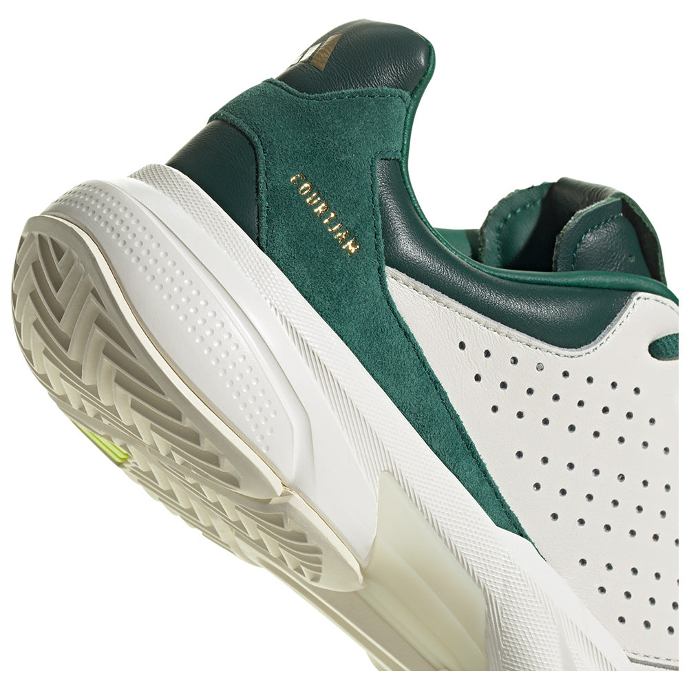 Men`s CourtJam Control 3 Premium Tennis Shoes White and Collegiate Green Footwear Adidas