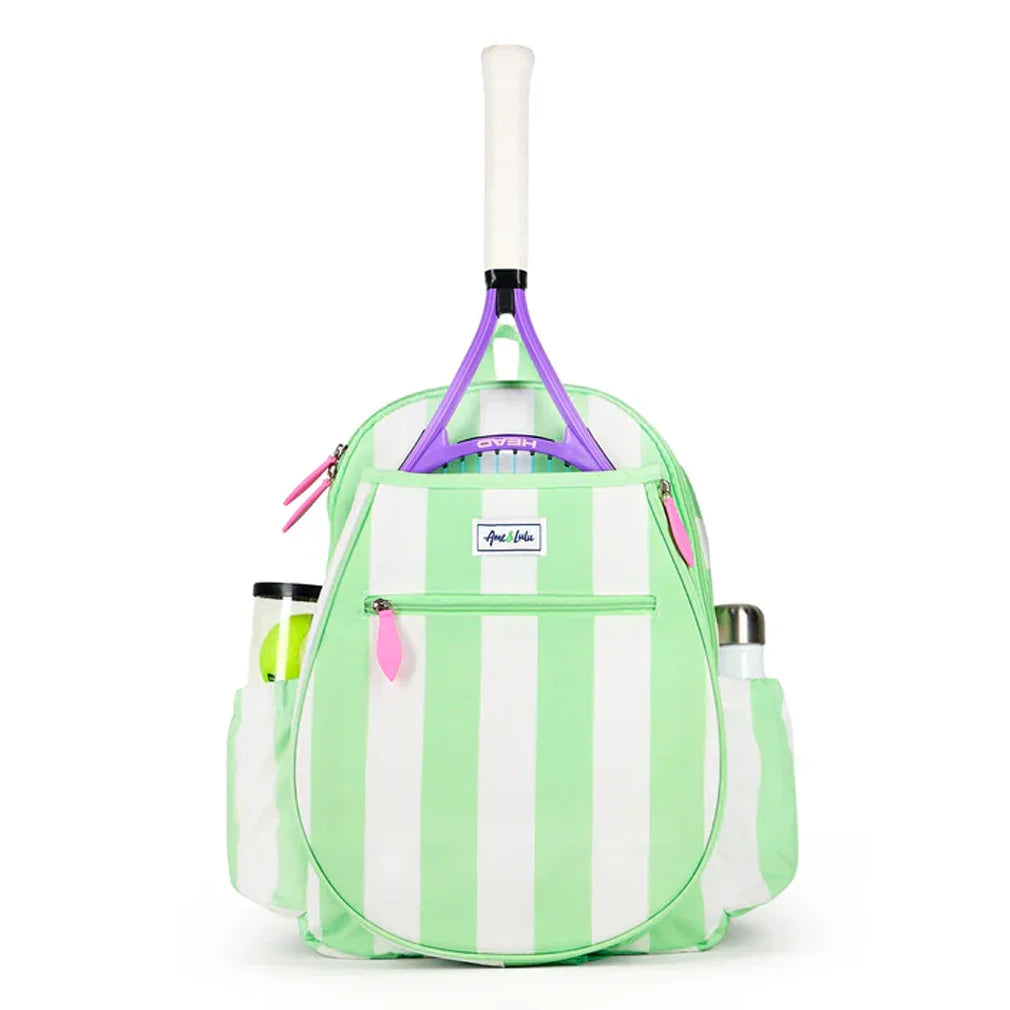 Juniors` Love Tennis Backpack Mint and White Cabana Stripe Bags Ame And Lulu