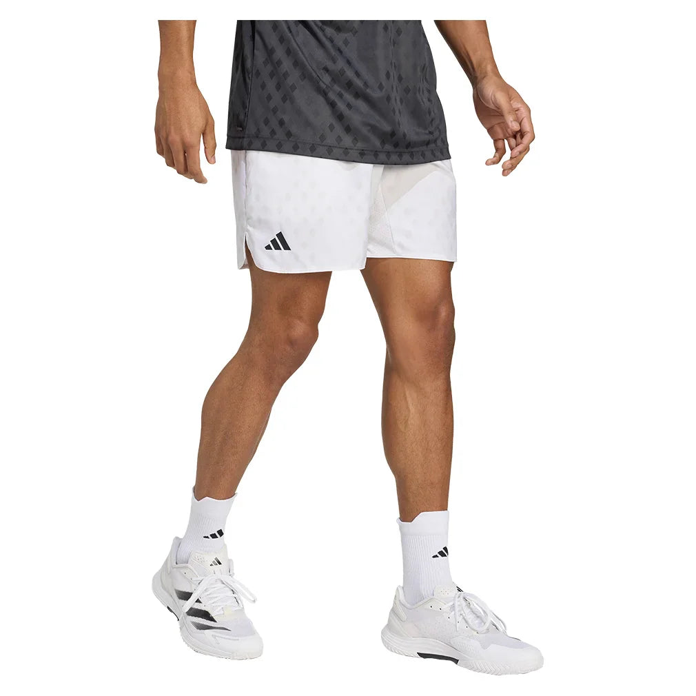 Men`s Club Graphic 7 Inch Tennis Short White and Dash Grey Apparel Adidas