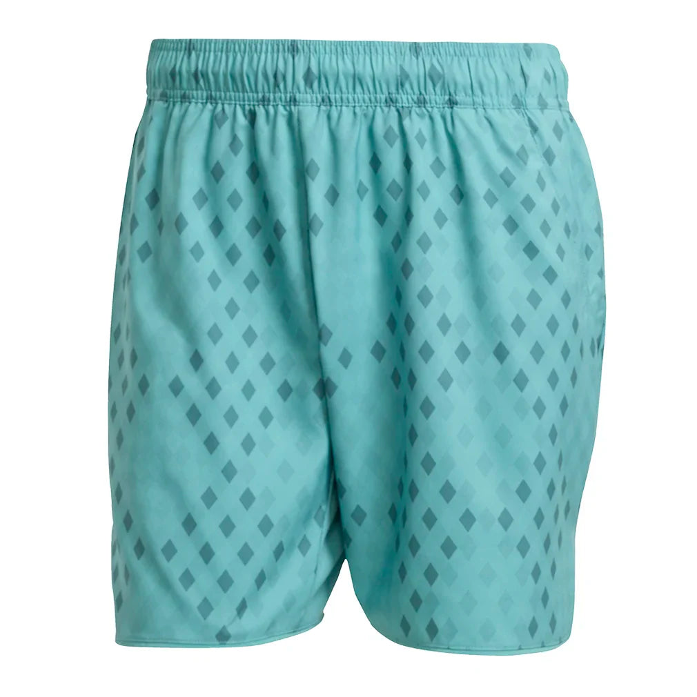 Men`s Club Graphic 9 Inch Tennis Short Powder and Preloved Teal Apparel Adidas
