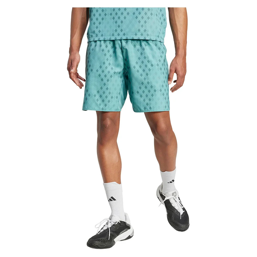 Men`s Club Graphic 7 Inch Tennis Short Powder and Preloved Teal Apparel Adidas