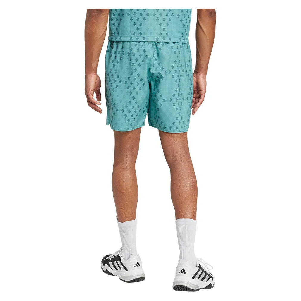 Men`s Club Graphic 7 Inch Tennis Short Powder and Preloved Teal Apparel Adidas