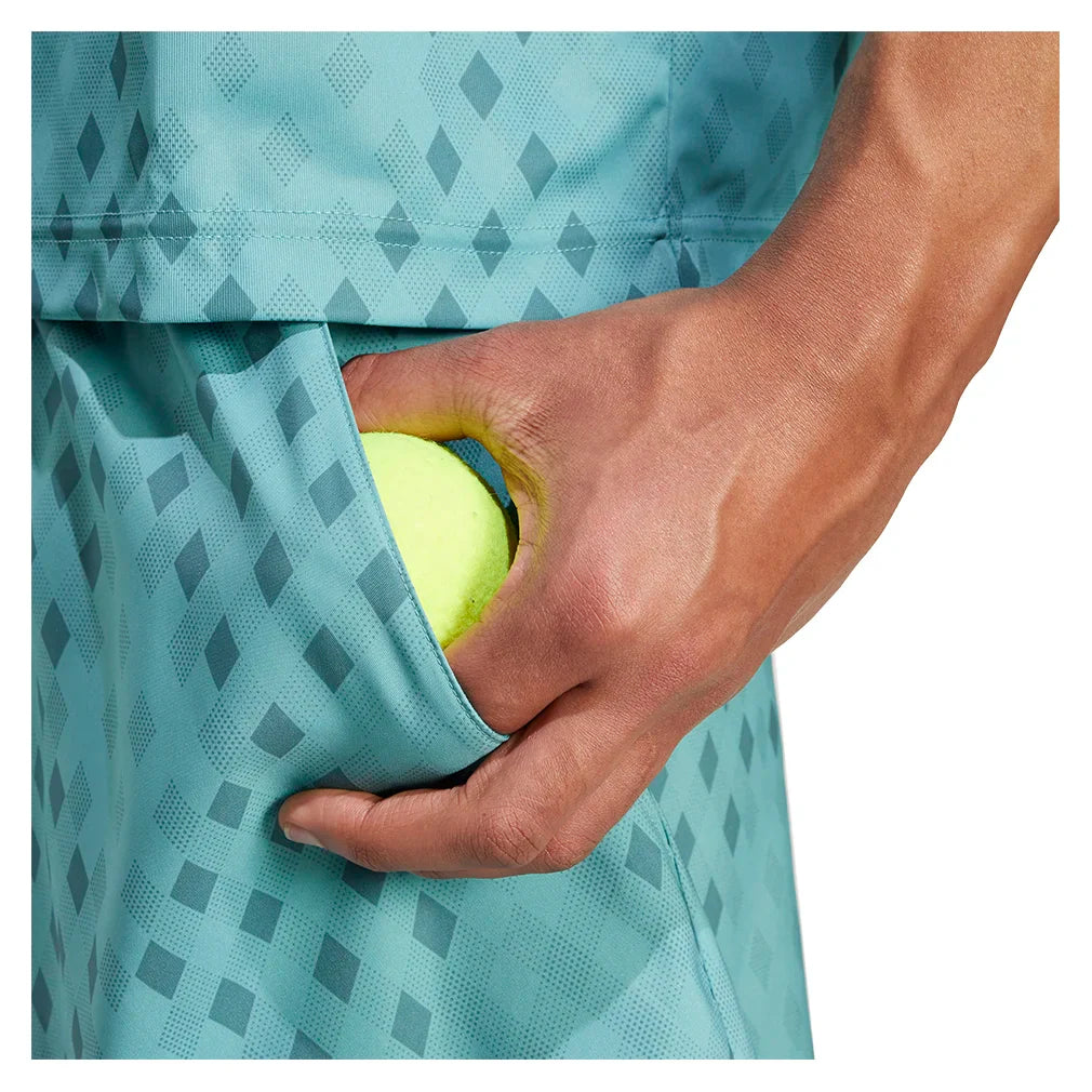 Men`s Club Graphic 7 Inch Tennis Short Powder and Preloved Teal Apparel Adidas