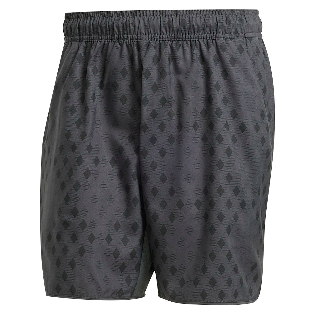 Men`s Club Graphic 9 Inch Tennis Short Carbon and Black Apparel Adidas