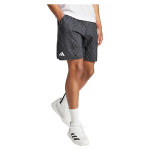 Men`s Club Graphic 9 Inch Tennis Short Carbon and Black Apparel Adidas
