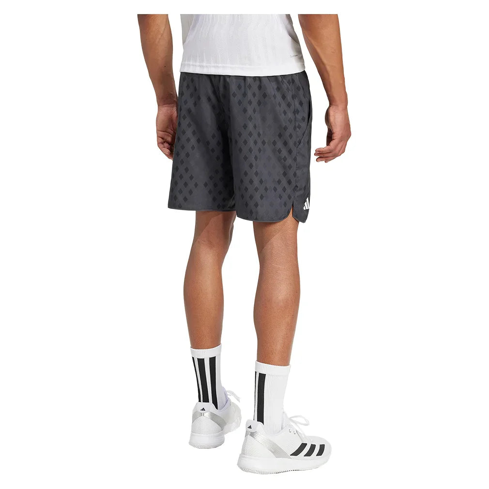 Men`s Club Graphic 9 Inch Tennis Short Carbon and Black Apparel Adidas