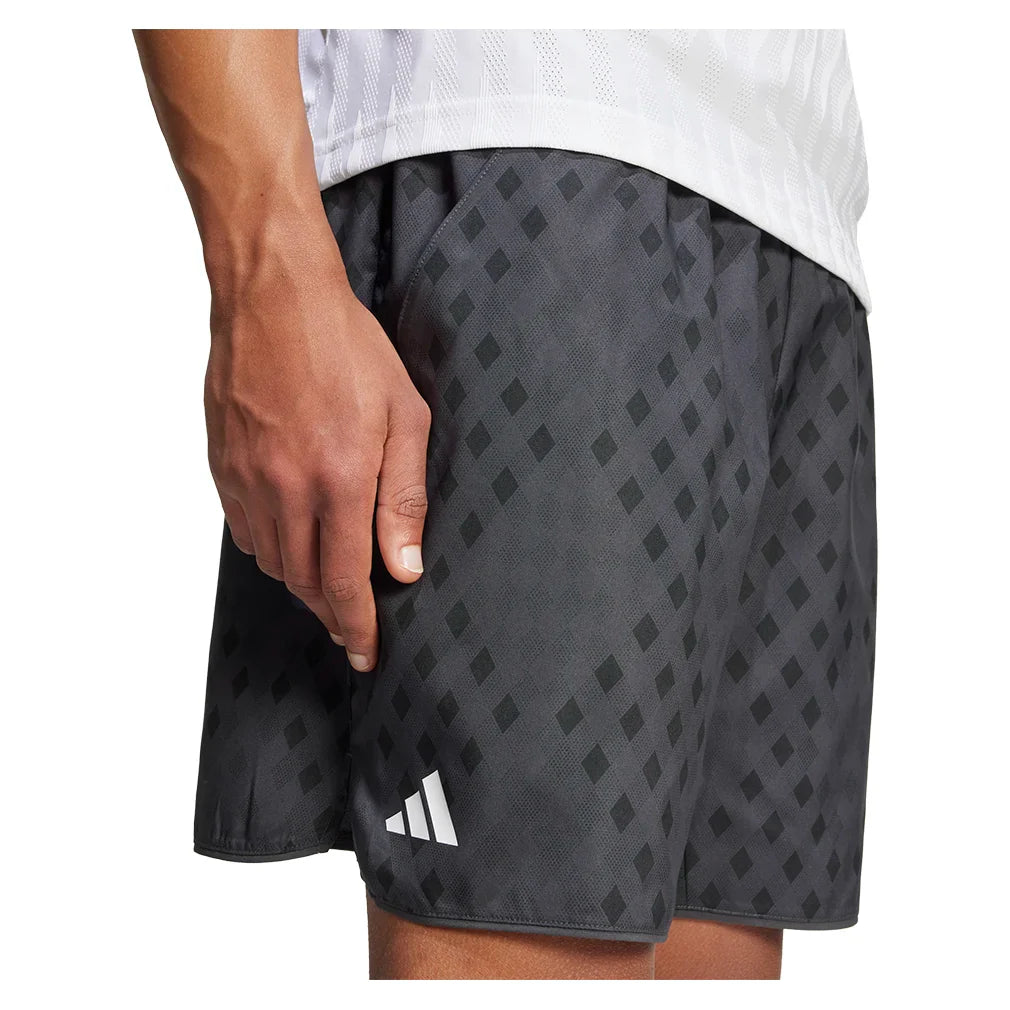 Men`s Club Graphic 9 Inch Tennis Short Carbon and Black Apparel Adidas