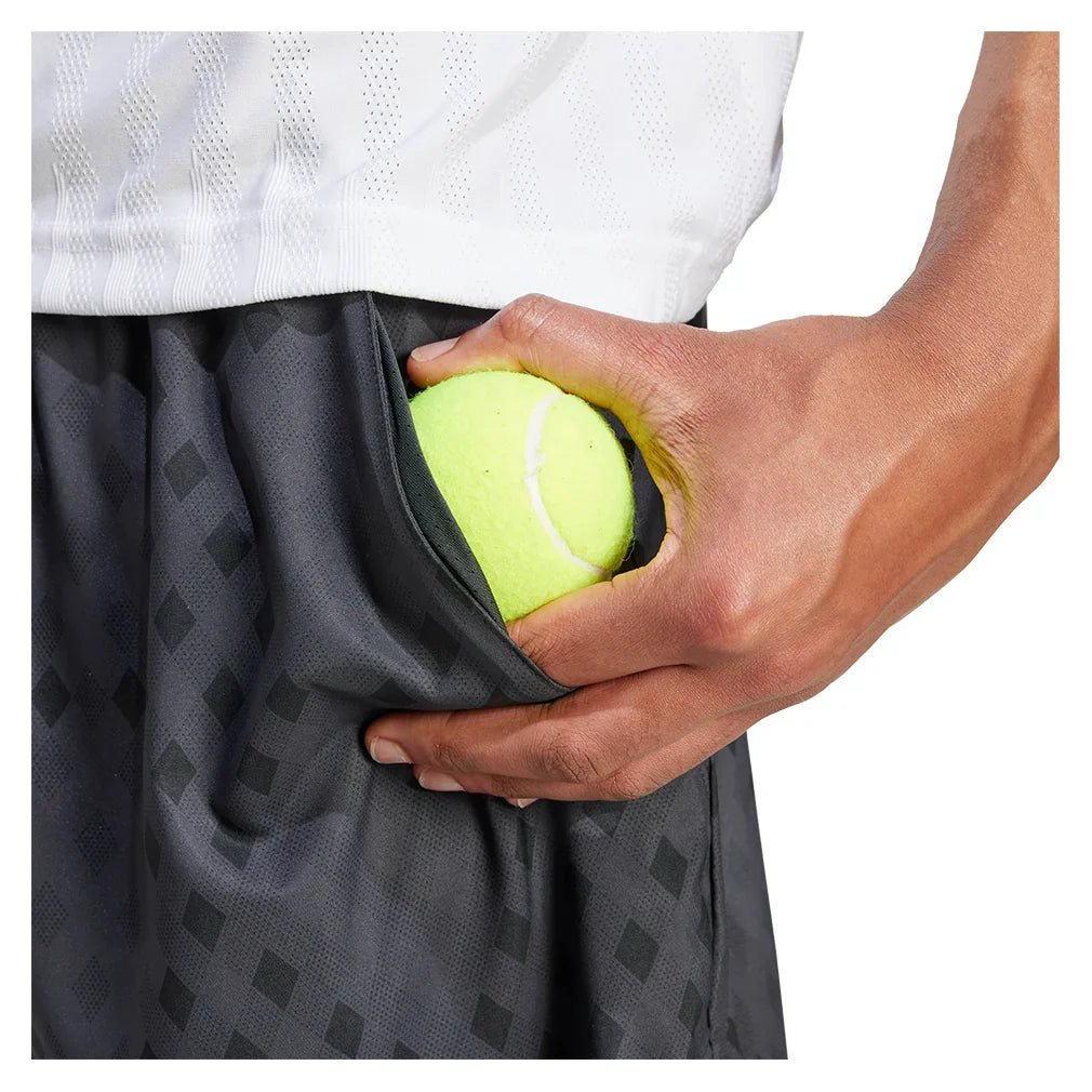 Men`s Club Graphic 9 Inch Tennis Short Carbon and Black Apparel Adidas