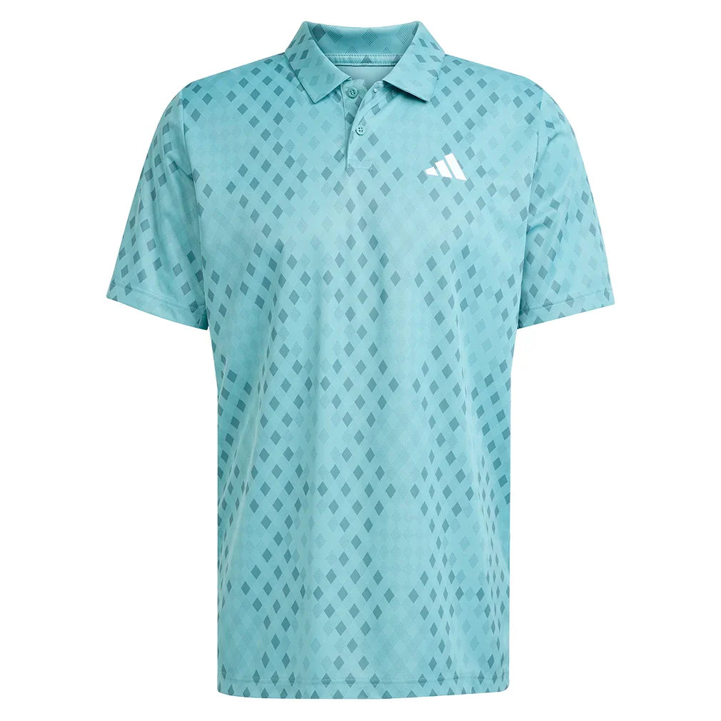 Men`s Club Graphic Tennis Polo Powder and Preloved Teal Apparel Adidas