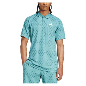 Men`s Club Graphic Tennis Polo Powder and Preloved Teal Apparel Adidas