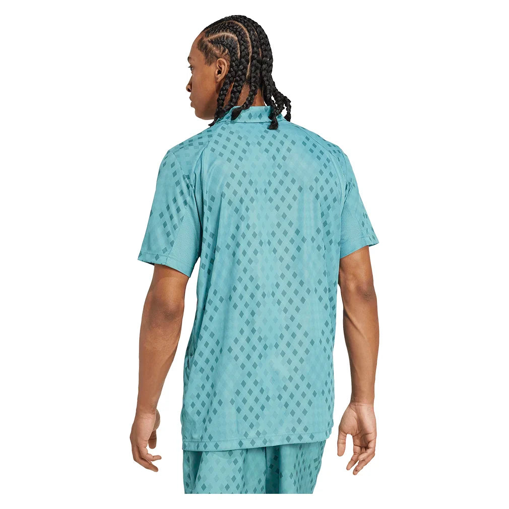 Men`s Club Graphic Tennis Polo Powder and Preloved Teal Apparel Adidas