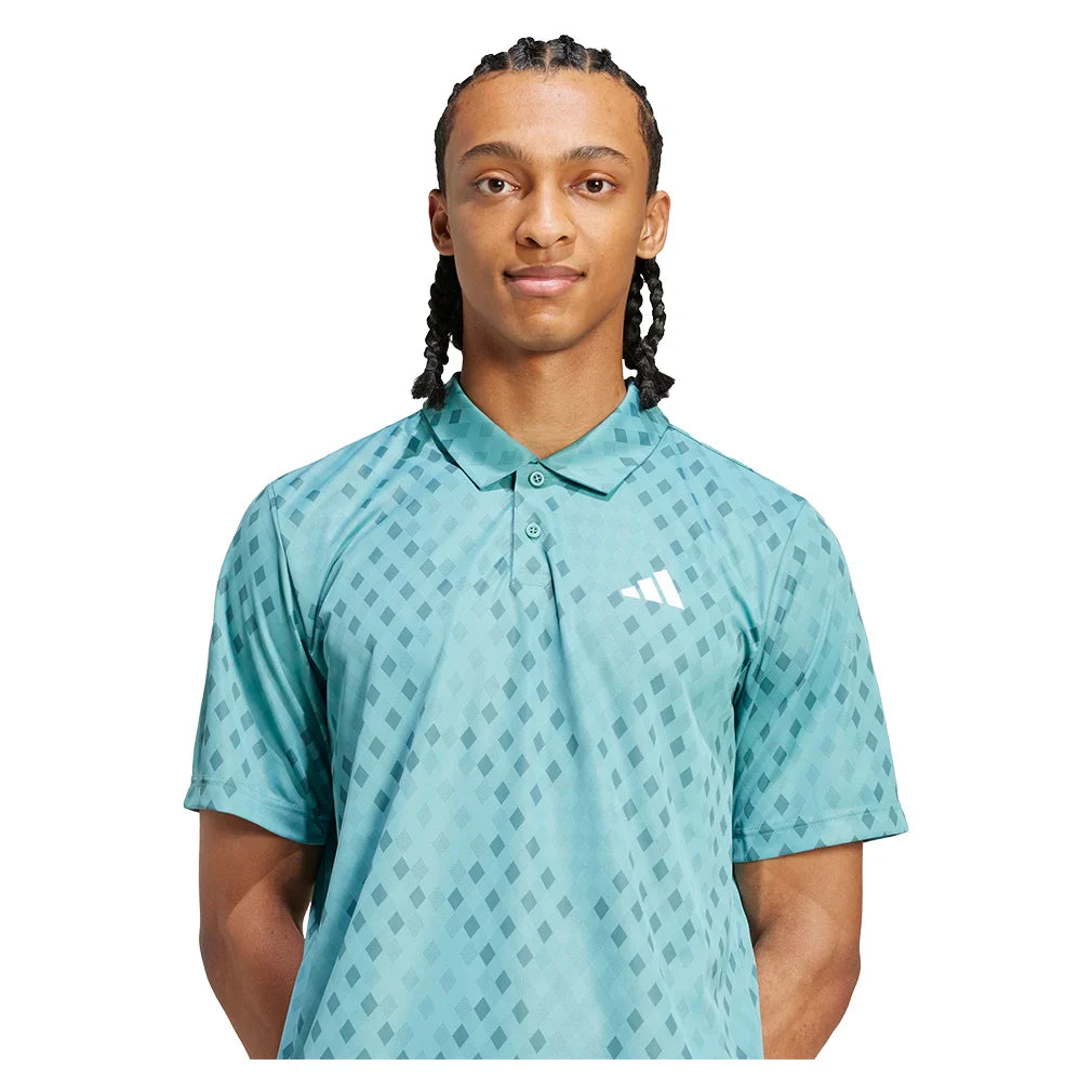 Men`s Club Graphic Tennis Polo Powder and Preloved Teal Apparel Adidas