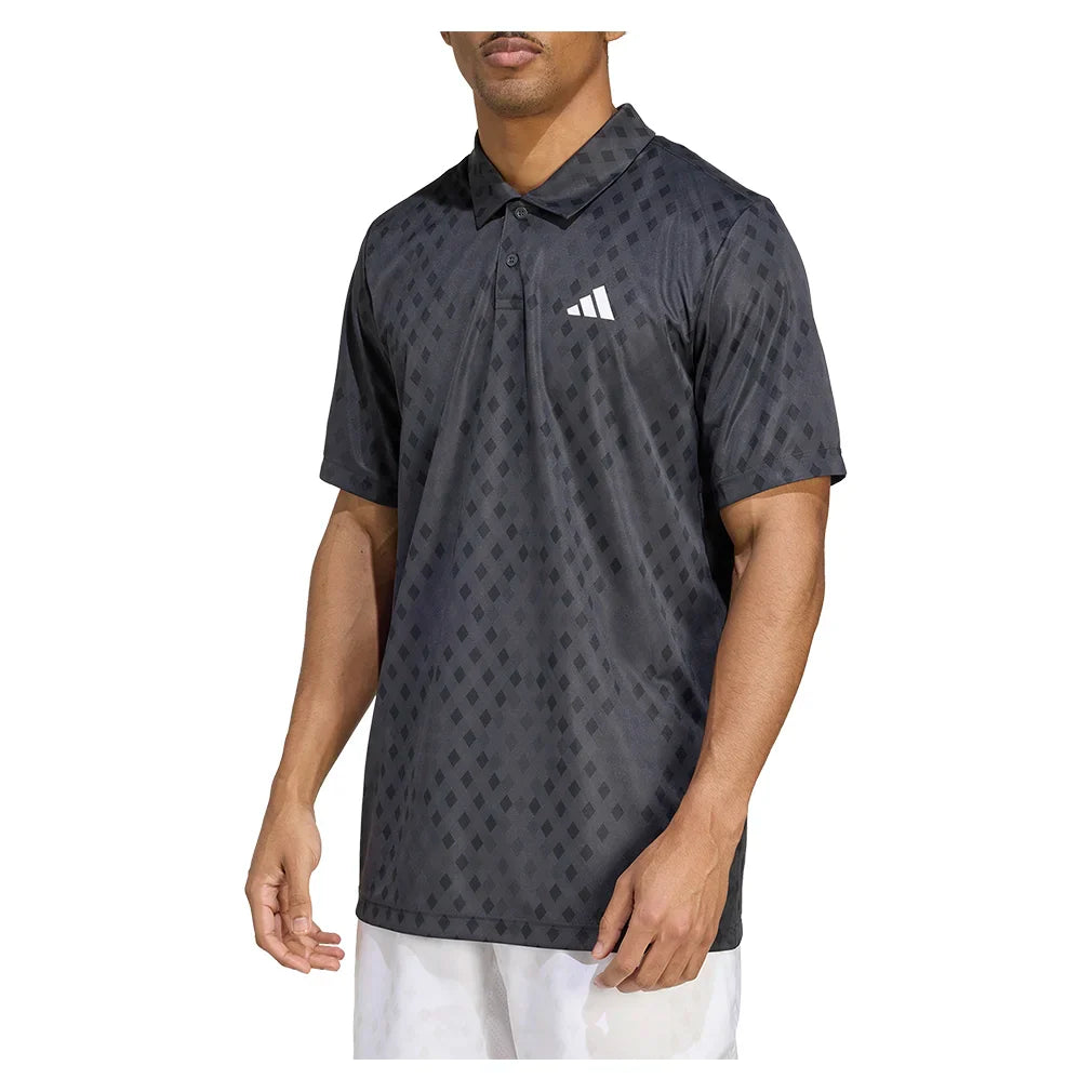 Men`s Club Graphic Tennis Polo Carbon and Black Apparel Adidas