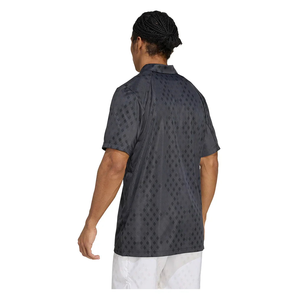 Men`s Club Graphic Tennis Polo Carbon and Black Apparel Adidas