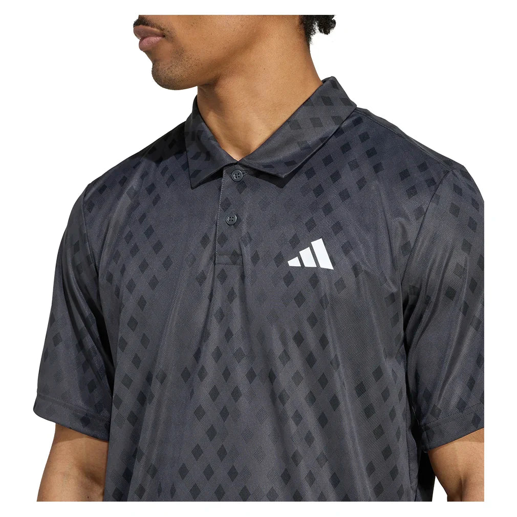 Men`s Club Graphic Tennis Polo Carbon and Black Apparel Adidas