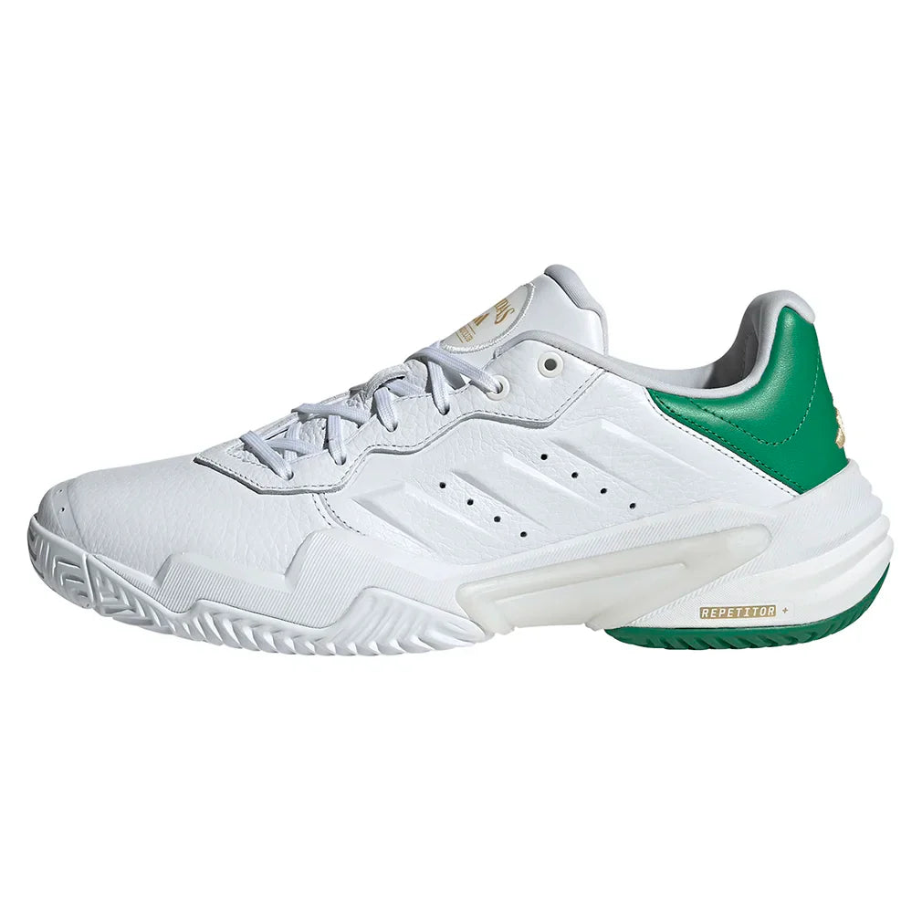 Men`s Barricade 13 Leather Tennis Shoes Gold Metallic and Footwear White Footwear Adidas
