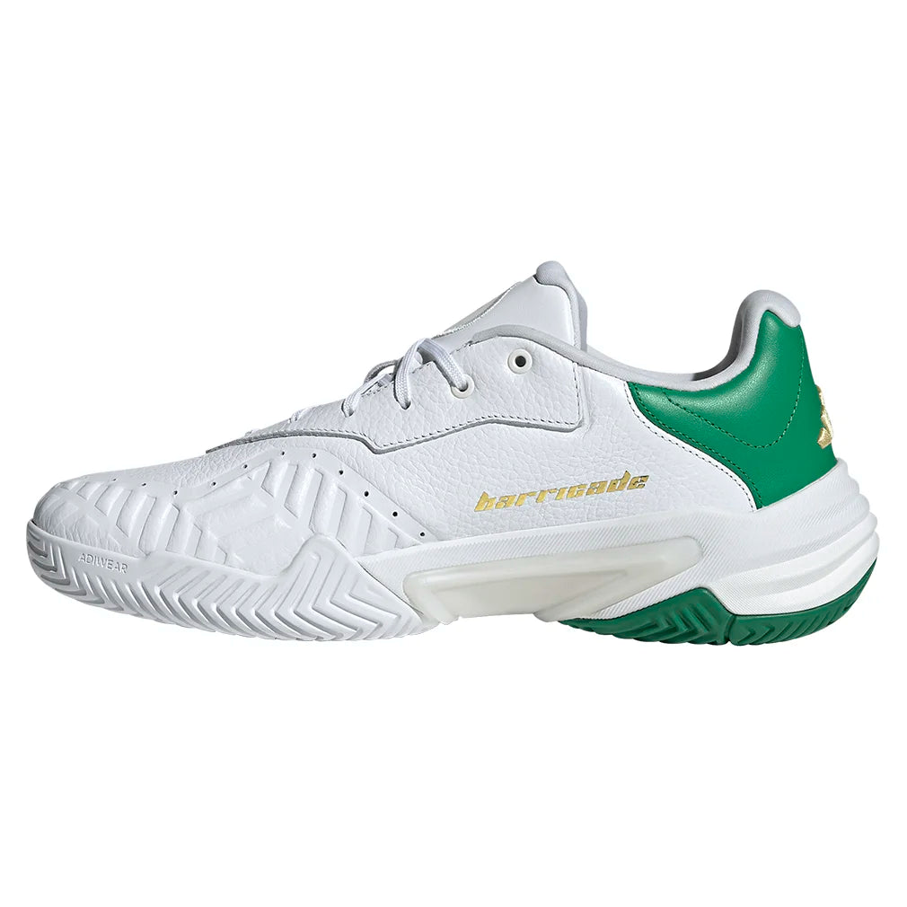 Men`s Barricade 13 Leather Tennis Shoes Gold Metallic and Footwear White Footwear Adidas