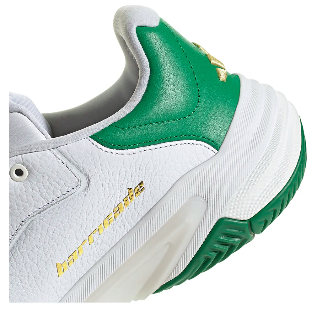 Men`s Barricade 13 Leather Tennis Shoes Gold Metallic and Footwear White Footwear Adidas