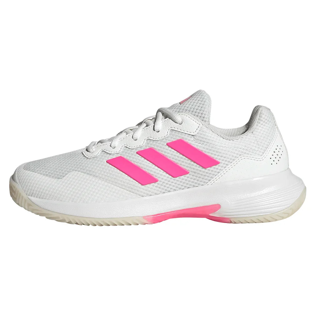 Women`s GameCourt 2 Tennis Shoes Core White and Lucid Pink Footwear Adidas