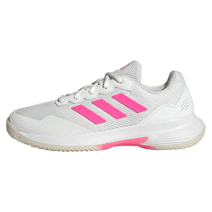 Women`s GameCourt 2 Tennis Shoes Core White and Lucid Pink Footwear Adidas